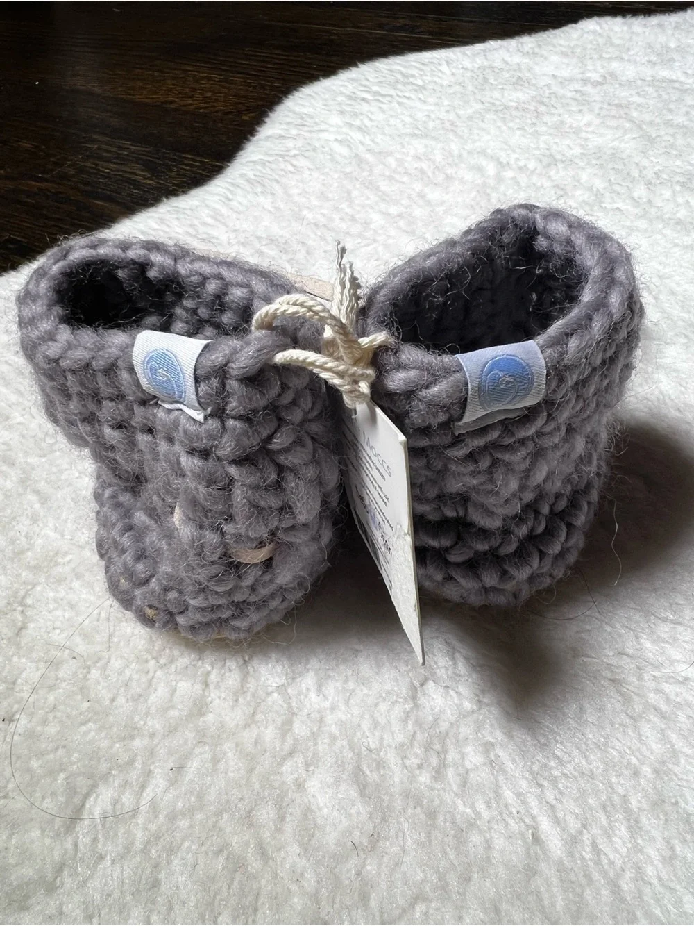 NWT Beba Bean Baby Grey 100% Wool Knit Sweater Moccs Size 6-12 Month